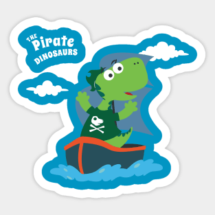 Vector illustration of dinosaur pirate on a ship at the sea Sticker